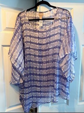 Chico's Lavender-Blue Tie-Dye Sheer Pullover poncho